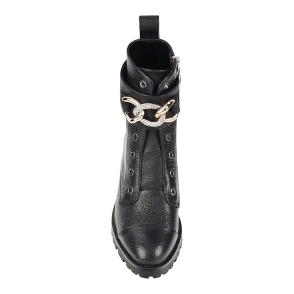 KARL LAGERFELD PARIS Women’s Black
Pepper Rhinestone Curb Link Combat Boots - Picture 1 of 16